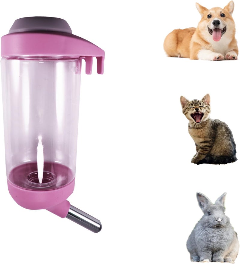 DEEUCHIS Dog Crate Water Bottle - 12 oz No Drip Kennel Pet Water Dispenser, Easy-to-Use Cage Water Bottle for Dogs, Cats, Small Animals, 350ML, Pink - Image 1